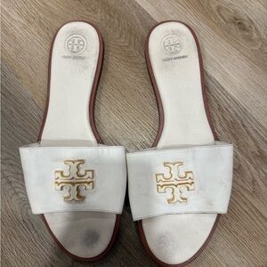 Tory Burch Cream and Gold Slide Sandals
